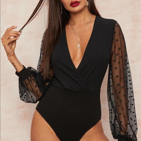 Black mesh sleeve bodysuit - Picture 2 of 6